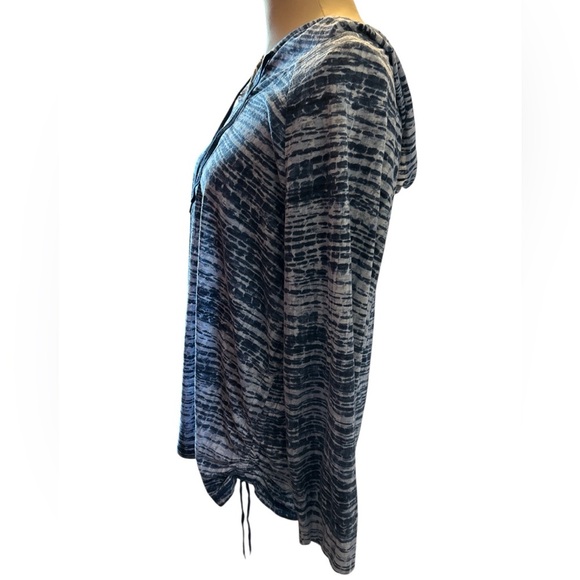 Gloria Vanderbilt Womens Blue White Striped Hoodie Ruched Drawstring Sides 1X. - Picture 5 of 11